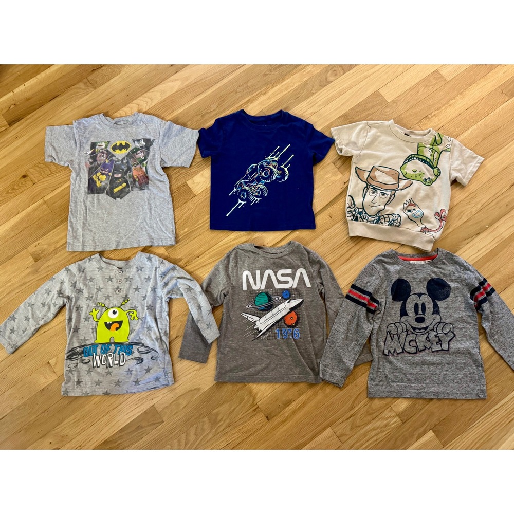 Boys 4T Graphic Tee Shirt Bundle 6pc NASA Mickey Mouse Batman Toy Story Monster